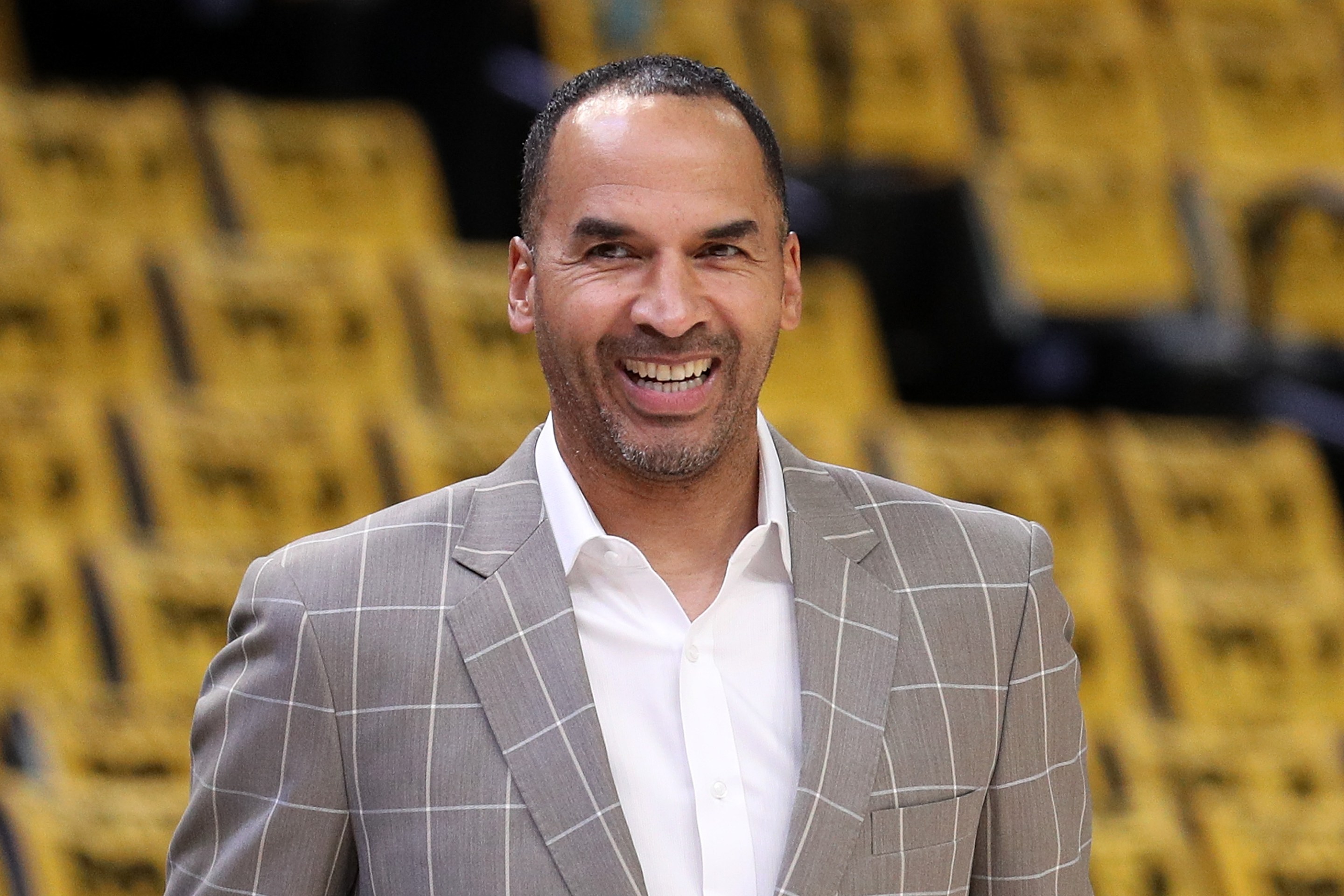 General manager of the Dallas Mavericks Nico Harrison looks on before the game of the Play-In Tournament against the Memphis Grizzlies on April 18, 2025.